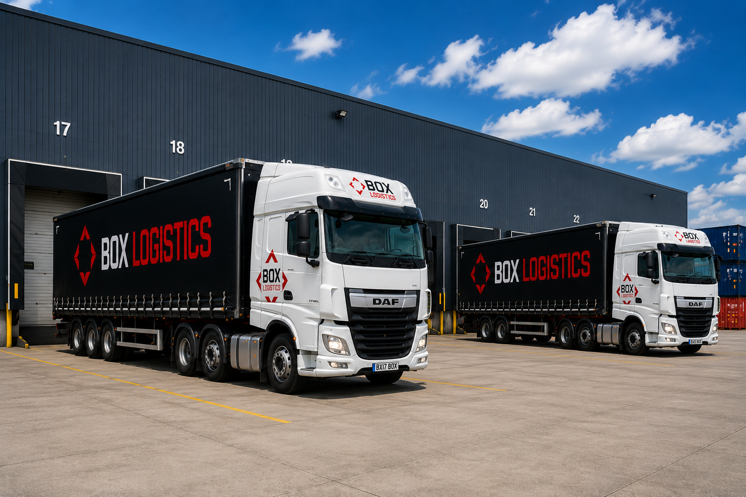 Box Logistics vehicles at an industrial logistics hub